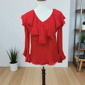 Trina Turk Elegant Reddish-Orange Ruffle Blouse Size XS